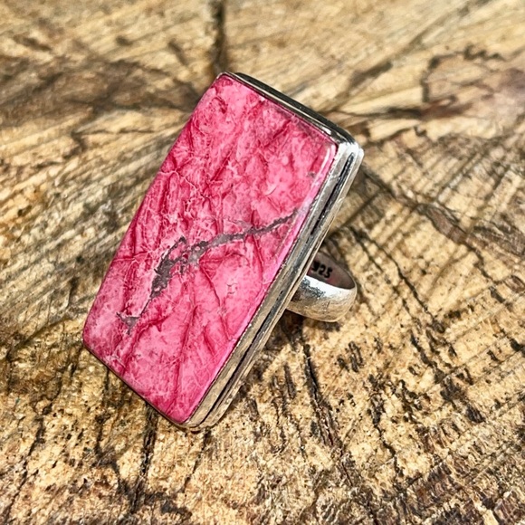 Beautiful Oversize Pink Sea Sediment Jasper Ring 6 1/2 - Picture 6 of 10